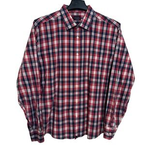 UNTUCKit Button Down Shirt Men's XXL Long Sleeve Blue Red Check Cotton Tencel